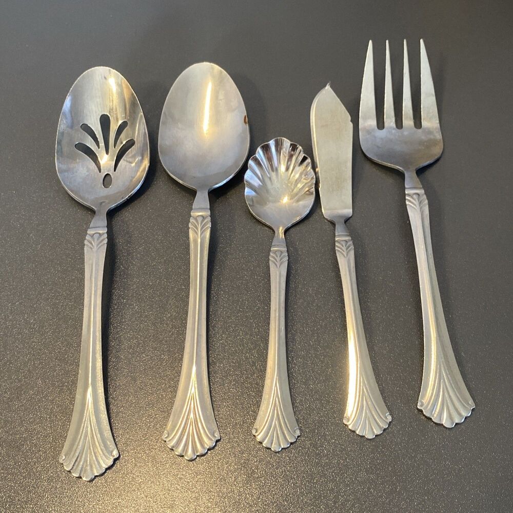 Hampton Silversmiths Hostess Serving Set 5 Pcs Fork Spoons Butter Knife
